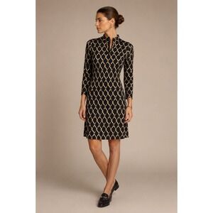 J. McLaughlin Dress S Black Gold Chain Link 1/4 Zip Catalina Cloth Coastal Prep
